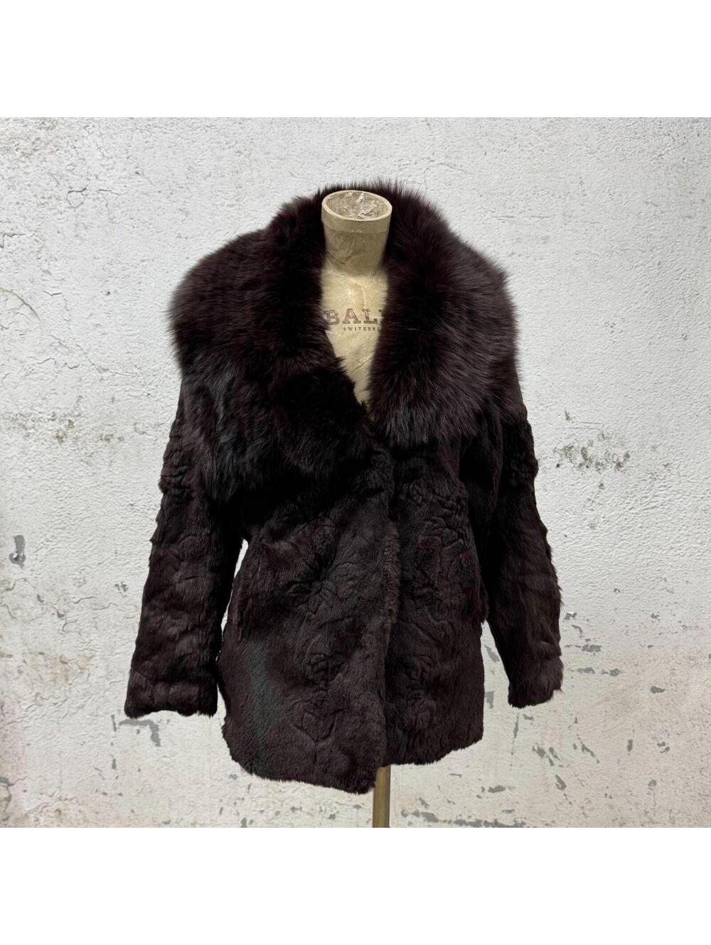 Vintage Brown Rabbit Fur Jacket with Fox Fur Trim